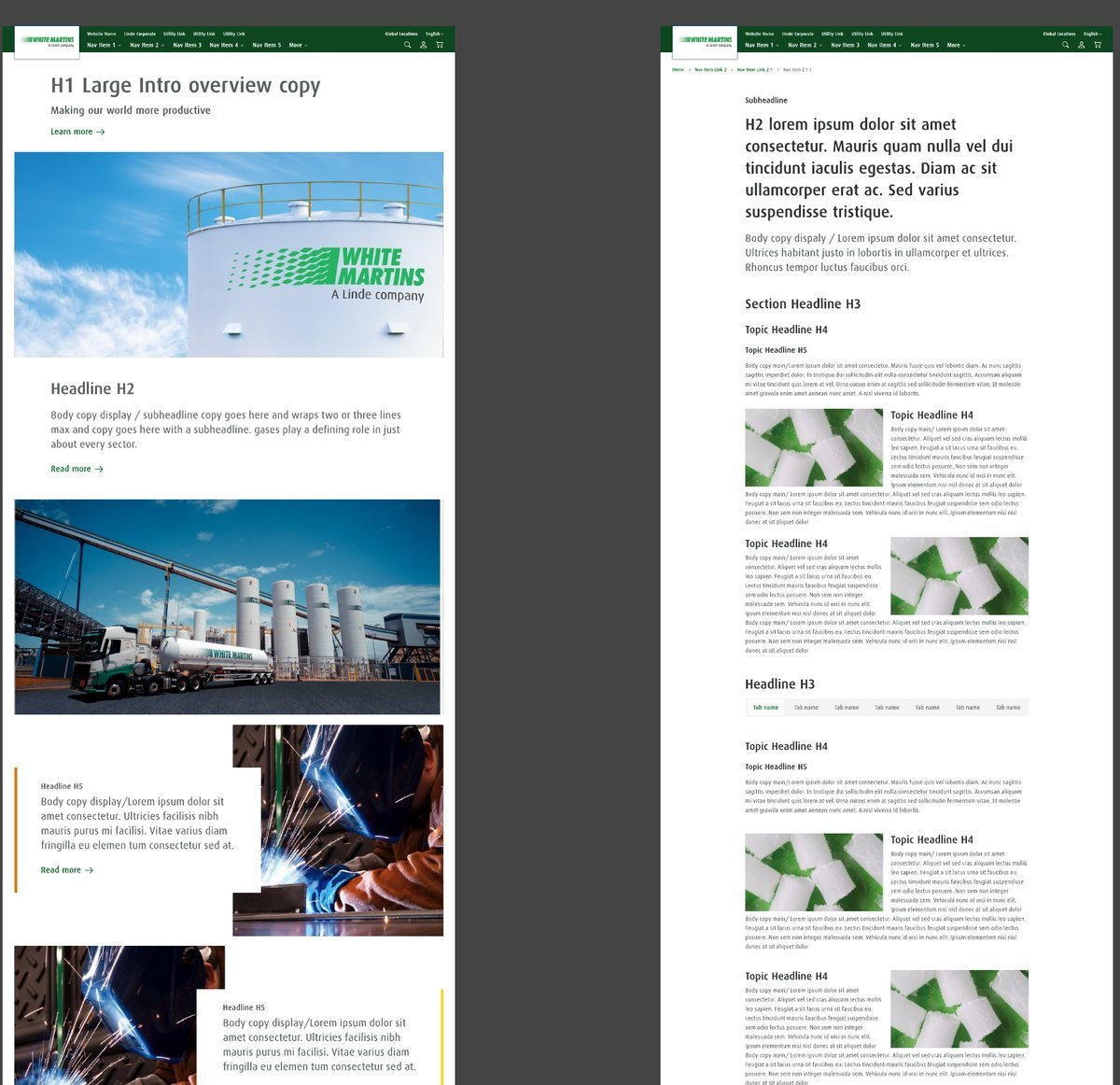 A subsidiary brand page running on the parent design system, differing only in its colour ramp