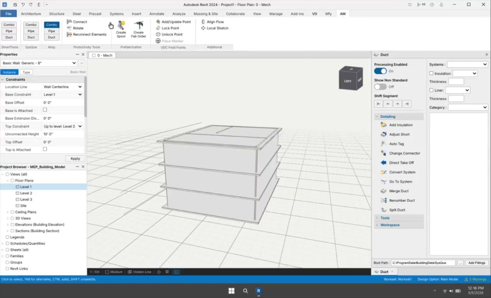 VDC Mechanical's consolidated ribbon running inside Autodesk Revit